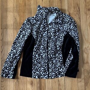 Chico's Black and White Animal Print snow leopard velour velvet Jacket 2 large
